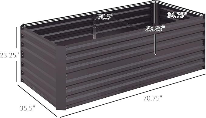 Outsunny Galvanized Raised Garden Bed Kit with Reinforcing Bars, Large and Tall Metal Planter Box for Vegetables, Flowers and Herbs, 6' x 3' x 2', Dark Gray