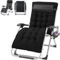 VINGLI 29" Padded Zero Gravity Chair, Lounge Chair with Removable Cushion & Tray， Folding Reclining Patio Chairs， Recliner Chair for Lawn，Indoor Outdoor-Black