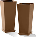 Set of 2 Large Planters for Outdoor Plants 24" Tall Tapered Modern Flower Pots with Drainage Tray for Garden, Patio, Porch (Brown)