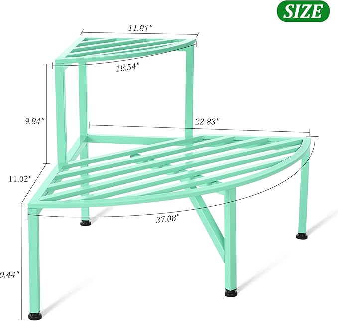 Corner Plant Stand Outdoor Metal,2 Tier Heavy Duty Ladder Plant Shelf Indoor for Multiple Plants,37.08" L x 22.83" W x 20.07" H,Mint Green
