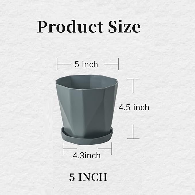 InmeRun Plant Pots Indoor Plastic Flower Pots Outdoor 5 inch Set of 6 Pack with Drainage Holes and Saucers for Garden Pots (5 in 6 pcs)