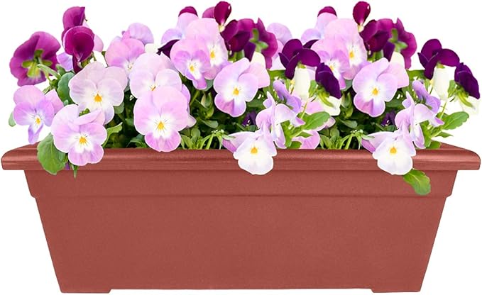 The HC Companies 28 Inch Romana Planter Box with Drainage Plug, Lightweight UV-Resistant Plastic Outdoor Planters, 1-Pack Flower Box for Garden, Patio, Balcony, and Fence, Clay