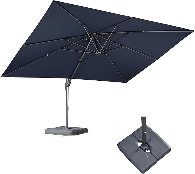 PURPLE LEAF 9' X 11.5' Rectangle Cantilever Umbrella with Base Outdoor Large Aluminum Patio Umbrella with 3-Year Fade Resistance Recycled Fabric and 360-degree Rotation for Deck Pool, Ocean Slate