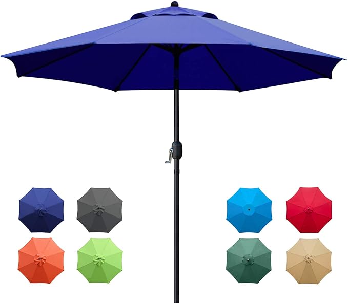 Sunnyglade 9Ft Patio Umbrella Outdoor Table Umbrella with 8 Sturdy Ribs (Navy Blue)