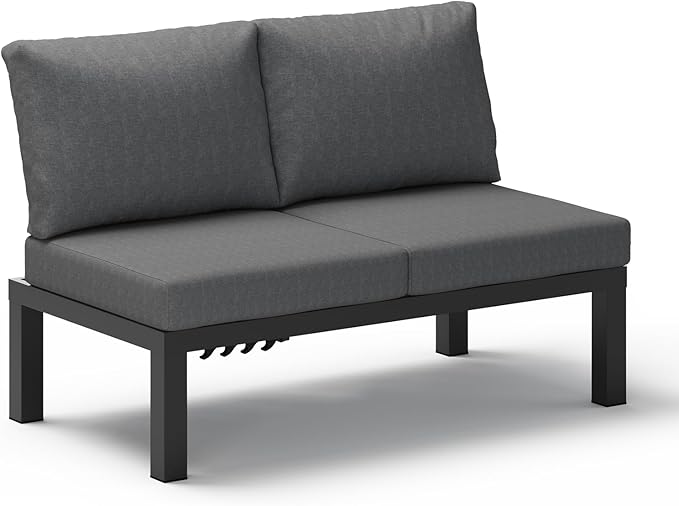 Aluminum Outdoor Patio Sofa Set, 2 Seats Modular Sectional Reclining Loveseat Sofa with Adjustable Backrest & Removable Cushions, All-Weather Conversation Sets for Garden & Yard, Graphite
