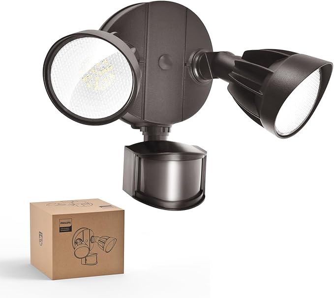 Philips 44W 4200 lm LED Security Light Outdoor w/PIR Motion Sensor, 5000K Daylight Flood Light, Waterproof, Dusk to Dawn, 2 Heads, 4 Modes