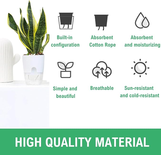 6/4/3Inch Self Watering Planter Pots 3 Pack Plant Pot for Indoor Wicking Flower Pots Plant Pots Modern Decorative Planter for House Plants,Herbs,Indoor Outdoor Plant (White)