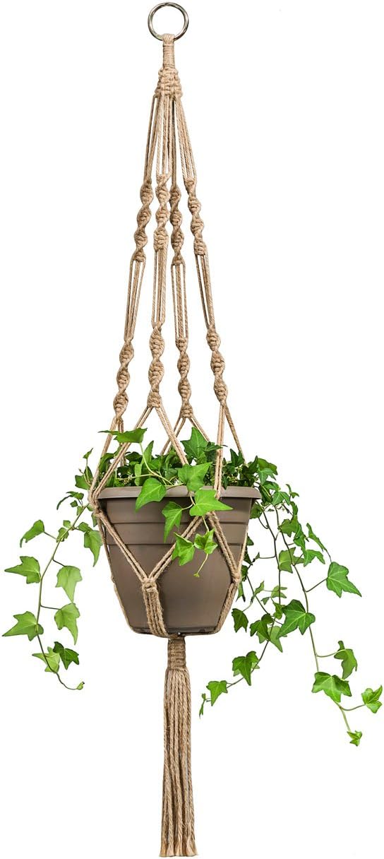 Mkono 4 Pack Macrame Plant Hangers Indoor Hanging Planter Basket Decorative Flower Pot Holder Jute Rope for Indoor Outdoor Home Decor 4 Legs 40 Inch, Brown