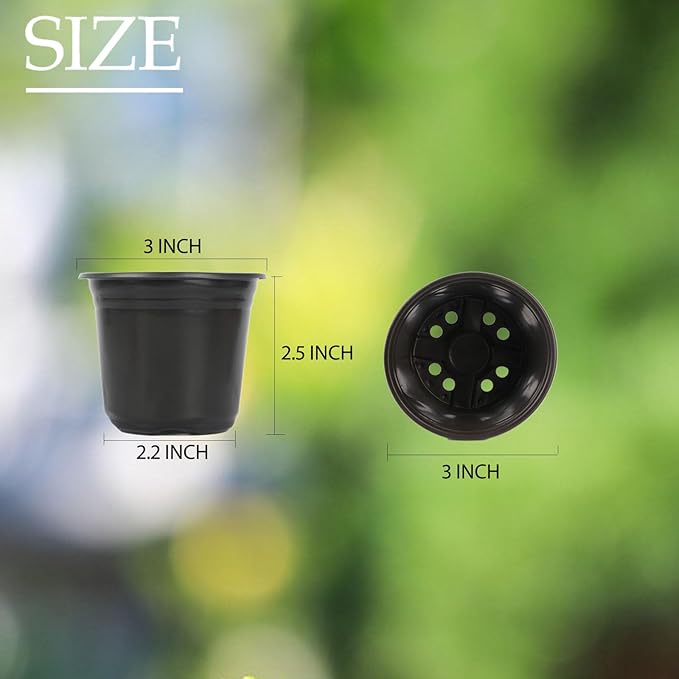 100 Packs Nursery Pots,3 Inches Plastic Nursery Pots for Plants with Drainage Holes, Seed Starting Garden Pots of Flower Plant Container for Succulents, Cuttings, Transplanting (100, 3 Inch)
