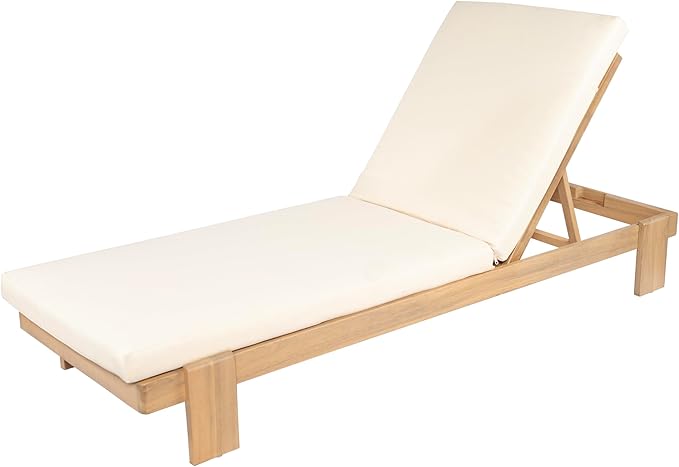 Christopher Knight Home Duska Acacia Wood Chaise Lounge Chair Set of 2, Patio Outdoor Chaise Lounge with Cushions, Adjustable Backrest Single Lounge Sofa, Garden Poolside Backyard Seating, Teak+Beige