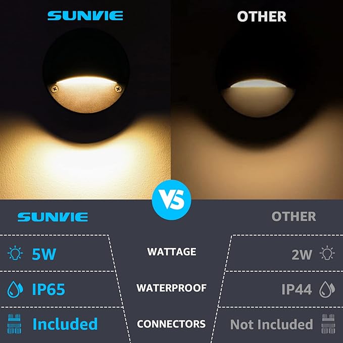 SUNVIE 5W LED Low Voltage Deck Lights, 12-24V Step Lights Outdoor with Fastlock2 Wire Connectors, Low Voltage Landscape Lighting 3000K Warm White Deck Stair Light Waterproof for Fence Post, 6 Pack