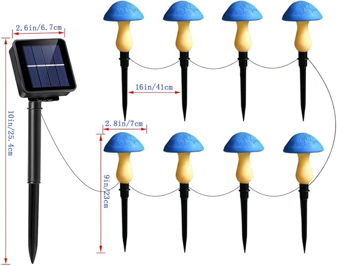Solar Mushroom Lights Garden Decor 8 Blue Crack Mushrooms Outdoor Decor Stake Lights, Waterproof Solar Pathway Light Gardening Gifts for Landscape Easter Gnomes Yard Halloween Christmas Decorations