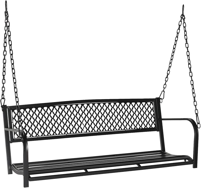 VINGLI Upgraded Metal Patio Porch Swing, 660 LBS Weight Capacity Steel Porch Swing Chair for Outdoors, Heavy Duty Garden Swing Bench for Gardens & Yards (Pattern 2)