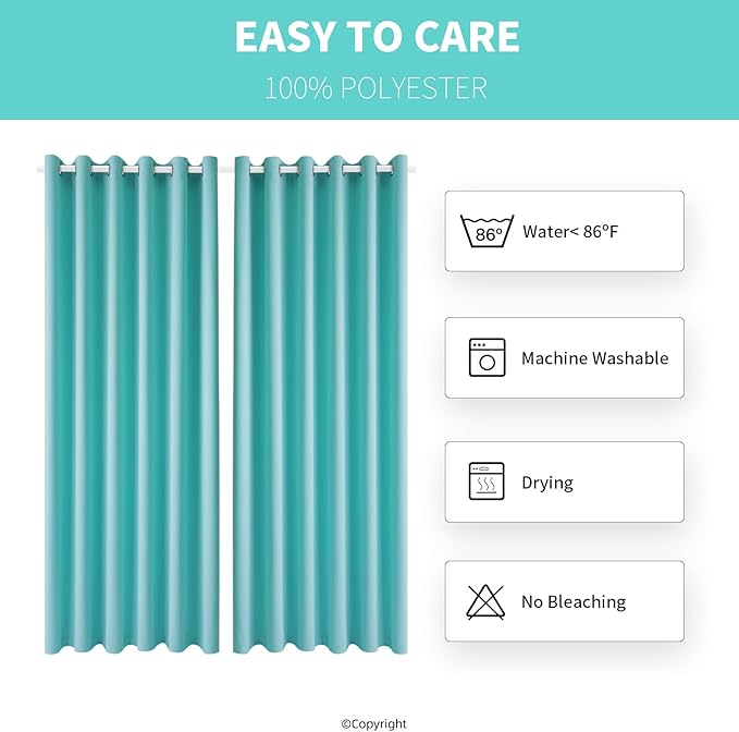 DIVA EN CAMINO DEC Outdoor Patio Curtain Waterproof Darkening Thermal Insulated Indoor Curtains for Bedroom, Porch, Living Room, Pergola, Cabana, W84 x L95, Teal Blue, Set of 2 Panels