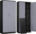 Yizosh Metal Garage Storage Cabinet with 2 Doors and 5 Adjustable Shelves - 71" Steel Lockable File Cabinet,Locking Tool Cabinets for Office,Home,Garage,Gym,School (Gray Black)
