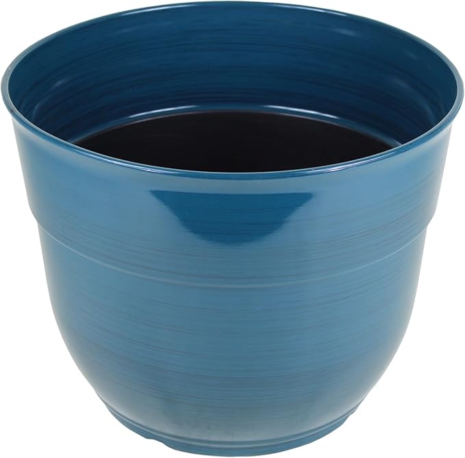 Garden Elements Indoor/Outdoor Glazed Brushed Happy Plastic Planter, Large, Dark Teal, 15"