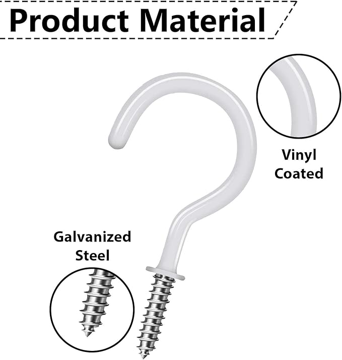 20 Pcs Ceiling Hooks for Hanging Plants - 2.9 inches Plant Heavy Duty, Hanging Hooks for Christmas Lights, Cups, Decors - White Vinyl Coated Screw in Plant Hanger Hook Indoor and Outdoor