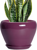 Ceramic Planter - 8 Inch Plant Pot Indoor with Drainage Hole and Saucer, Glaze Decorative Planter, Round Flower Pot, Plant Lover Gifts, Home Garden Office Decor, Purple