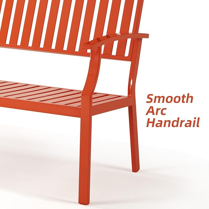 Outdoor Bench Weatherproof Aluminum Patio Garden Bench, Patio Loveseat for Porch Garden Lawn Backyard Park Balcony (Orange)