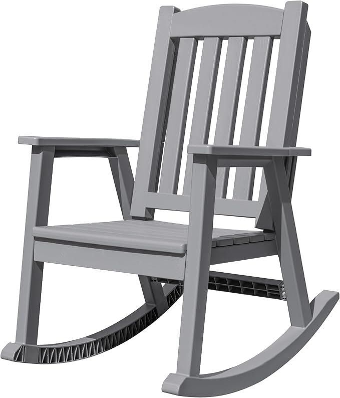 Devoko PP Material Rocking Chair Outdoor Indoor All Weather High Back Patio Rocker for Adult Heavy Duty Rocking Chair for Patio Backyard Porch Garden (Heavy Duty, Gray)