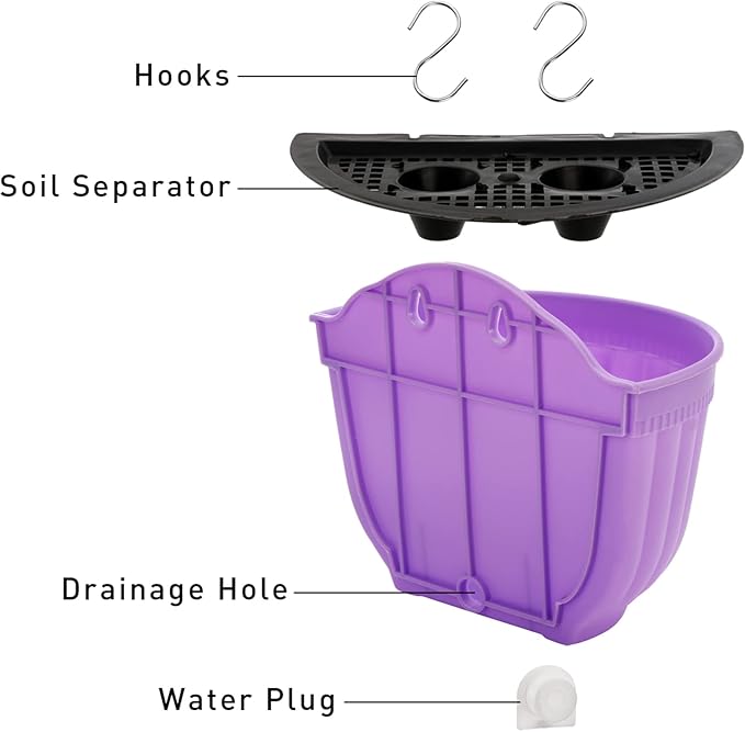 DEAYOU 6 Pack Wall Planter Hanging Flower Pot, Window Hang Indoor Outdoor Plant Basket for Fence, Railing Resin Pots with S Hooks and Drainage Meshes, Half Round Herb Holders for Garden