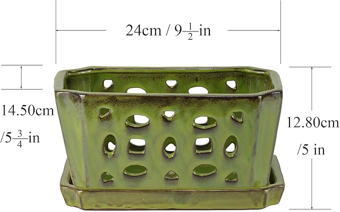 W&W Orchid Pot with Holes and Saucer for Repotting, YellowGreen, 9.7 Inch
