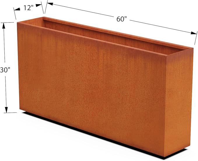 Plantercraft Large Rectangular Planters for Outdoor Plants Corten Steel Planter Box 60x12x30 Inch | Extra Large Metal Planter for Patio, Deck & Landscape Definition