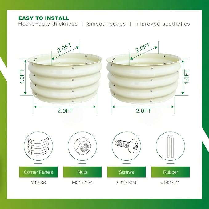 GARDMAX 2 Pack 2x2x1FT Galvanized Round Raised Garden Bed Kit, Metal Planter Boxes Outdoor with Easy Assembly, Large Garden Bed for Vegetables, Fruits, Flower, Herbs Milk White