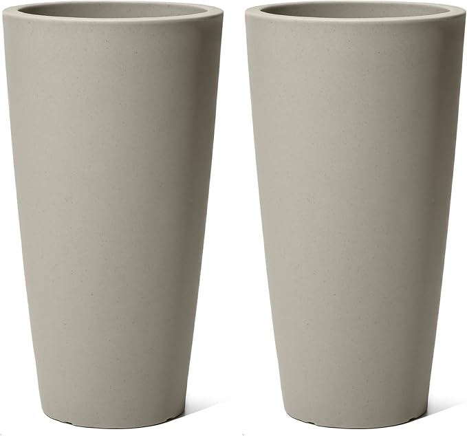 Step2 Tremont Tall Round Tapered Planter, 28" Tall 2-Pack, Indoor/Outdoor Plants, Efficient Drainage, Durable Resin, Concrete