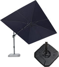 PURPLE LEAF 9' X 12' Right-left Tilt Patio Umbrella with Base Outdoor Cantilever Swivel Rectangle Umbrella Aluminum Offset Umbrella with 360-degree Rotation for Garden Deck Pool Patio Navy