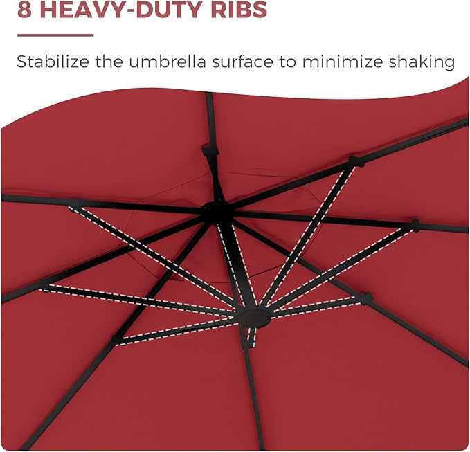 Grand patio 11FT Cantilever Umbrella with Base Outdoor Round Aluminum Offset Umbrella for Garden Backyard (Red, 11 FT)