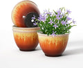 4 Pack Plastic Plant Pots Indoor with Drainage Hole, 8 Inch Glazed Planters for Indoor Outdoor Plants, Garden Flower Pots for Office Home Decor(Orange Glaze)