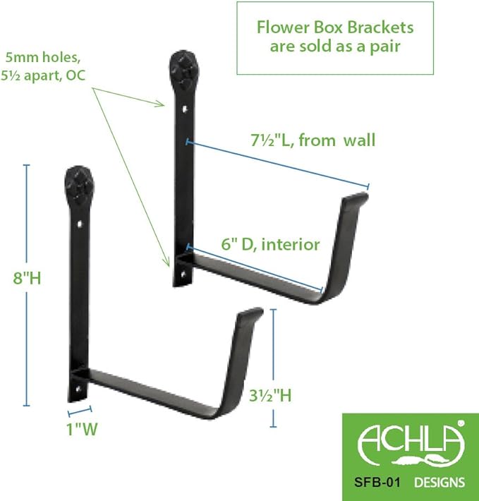 Achla Designs Window Flower Box Wall Brackets, 6 inch, SFB-01