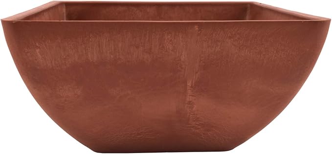 PSW Pot Collection 12x6 inch Plastic/Stone/Wood Composite Square Planter – No Drainage Hole (Drillable), Modern Indoor/Outer Pot for Flowers, Foliage, Succulents, Fairy Gardens Terra Cotta Color