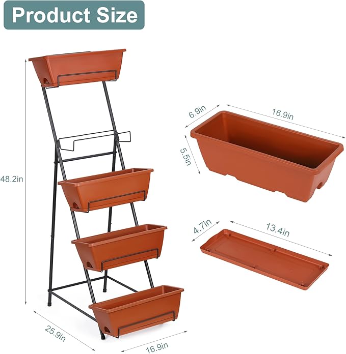 YBING Vertical Garden Bed 5 Tier Vertical Raised Garden Planter Standing Herb Garden Planter Tiered Flower Planter Boxes for Outdoor Plants Brick-Red