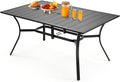 VEVOR Outdoor Patio Dining Table, 59 inch Long Rectangular Metal Steel Slat Backyard Bistro Tables for 4-6, with 1.5 in Umbrella Hole, All-Weather Large Furniture for Lawn Garden Porch, Black