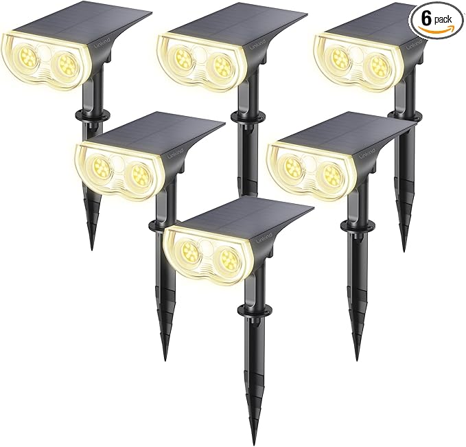 Linkind Solar Lights Outdoor Waterproof IP65, StarRay Dusk-to-Dawn Outdoor Solar Lights, 3 Lighting Modes Solar Spot Lights Outdoor for Garden, Yard, Landscape (Warm White, 6 Pack)