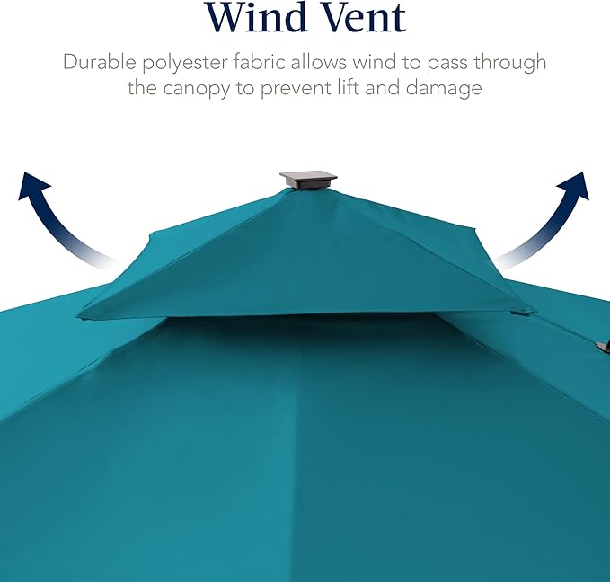 Best Choice Products 9x12ft LED Cantilever Patio Umbrella w/Base Included & 360° Rotation, Large Solar Offset Hanging Outdoor Sun Shade for Deck, Backyard Table w/Stand & Lights – Cerulean