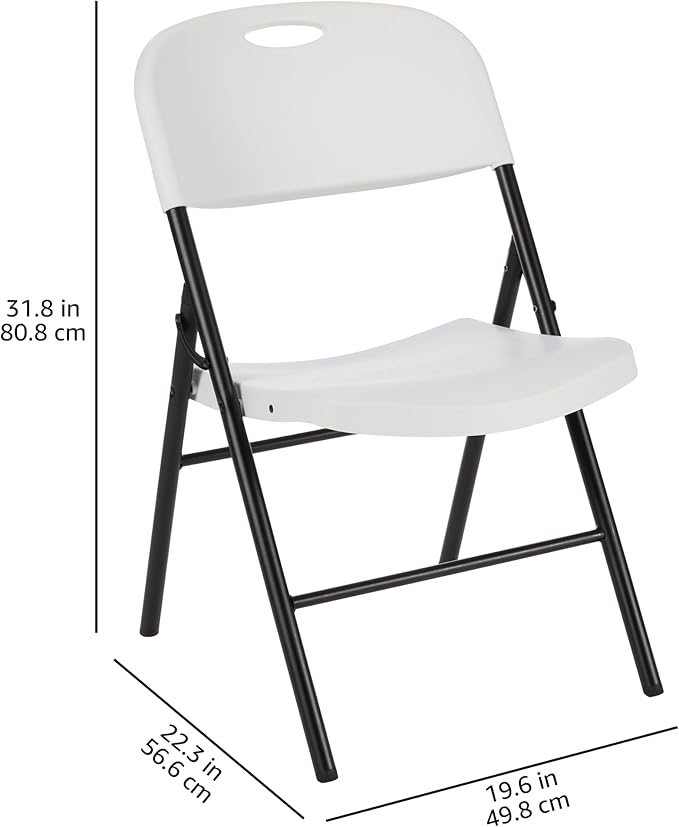 Amazon Basics Foldable Portable Comfortable Sturdy Folding Plastic Chair, 350-Pound Capacity, White, 4-Pack