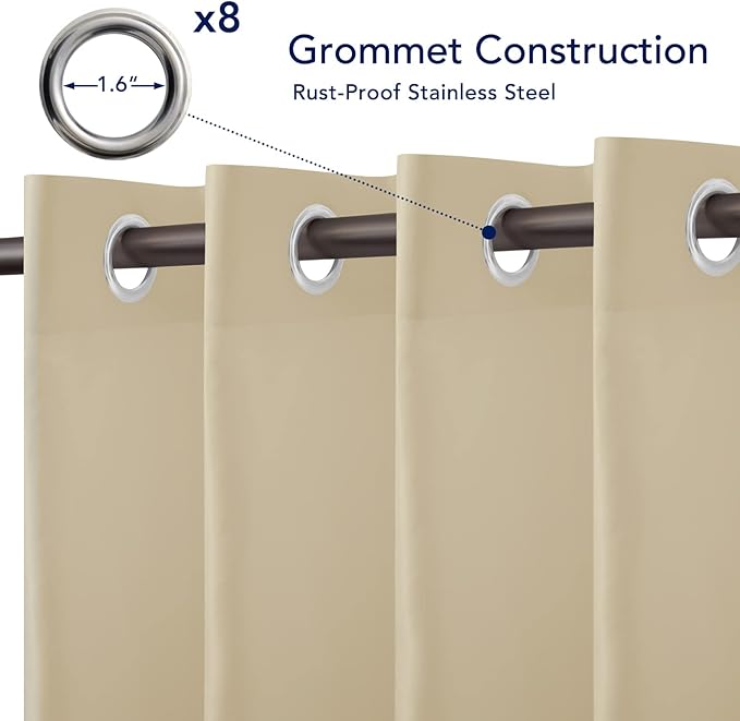 PureFit Outdoor Curtains for Patio Waterproof – Weatherproof, UV and Fade Resistant Outside Curtains for Gazebo, Front Porch, Pergola, Sun Blocking Privacy Curtain, 52W x 120L inch, Set of 2, Beige