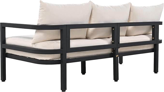 Merax 4 Piece Sectional Furniture Patio Sofa Multi-Person Outdoor Steel Sofa Set, Waterproof, Anti-Rust and Anti-uv, Suitable for Gardens and Lawns，Beige