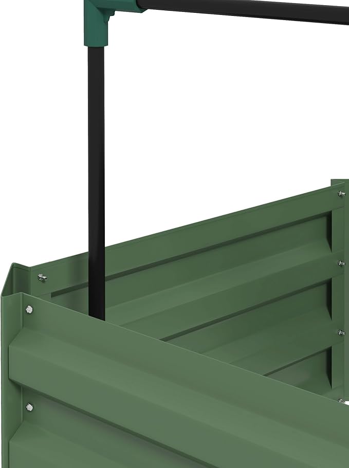 Outsunny Galvanized Raised Garden Bed, 73.5" Tall Outdoor Planter Box with Trellis Tomato Cage and Open Bottom for Climbing Vines, Vegetables, Flowers in Backyard, Garden, Patio, Green