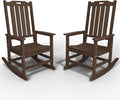 Oversized Rocking Chair Set of 2, Outdoor Rocking Chair for Adults, All Weather Resistant Porch Rocker for Lawn Garden, Brown
