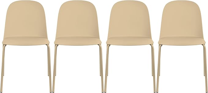 2xhome Set of 4 Modern Stackable Armless Dining Chairs | Plastic Shell Seat with Metal Legs | Indoor or Outdoor Use | Home Kitchen Patio, Beige