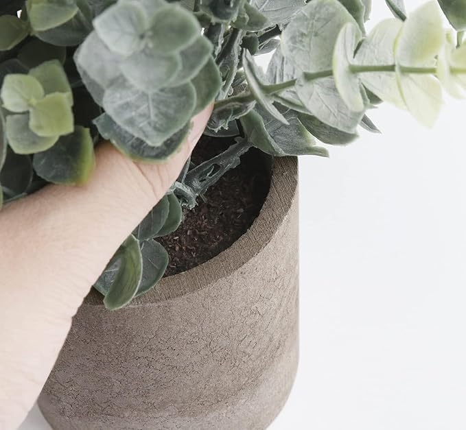 Lemonfilter Small Fake Plants, 3PCS Mini Potted Artificial Plastic Eucalyptus Plants Indoor Modern Farmhouse Decor, Fake Potted Plant for Home Bathroom Bedroom Office Shelves Decor