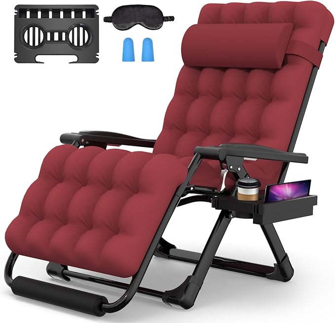Suteck Oversized Zero Gravity Chair,33In XXL Lounge Chair w/Removable Cushion&Headrest, Reclining Camping Chair w/Upgraded Lock and Footrest, Reclining Patio Chairs Recliner for Indoor Outdoor,500LBS