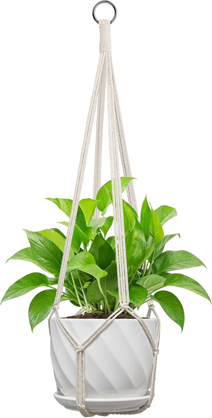 Macrame Plant Hanger, Fits 4-13 Inch Pots, Boho Hanging Plant Holder for Indoor Outdoor, 35 Inch, White (No Flowerpot)