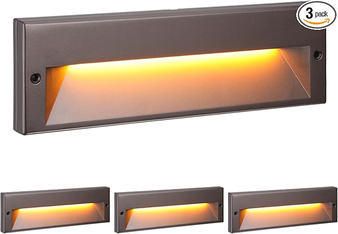LEONLITE 10.6 Inch 5CCT LED Low Voltage Step Lights, 12–24V AC/DC 6W Surface Mount Ultra-Slim Landscape Stair Lights, IP65 Aluminum Outdoor Lighting for Decks, Hardscapes, Oil Rubbed Bronze, Pack of 3