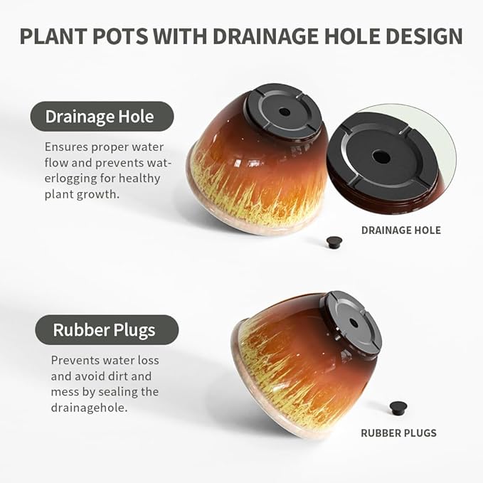 4 Pack Plastic Plant Pots Indoor with Drainage Hole, 8 Inch Glazed Planters for Indoor Outdoor Plants, Garden Flower Pots for Office Home Decor(Orange Glaze)