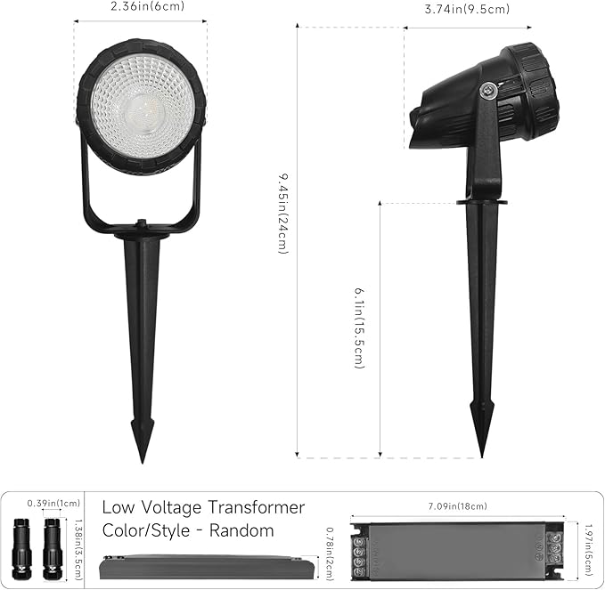 Low Voltage Safety Landscape Lights Outdoor: 7W 840LM LED Landscape Lighting with Connectors & Transformer for Tree Garden Yard Pathway | 24V Warm Yellow 3000K Spotlights | IP65 Waterproof | 12 Pack